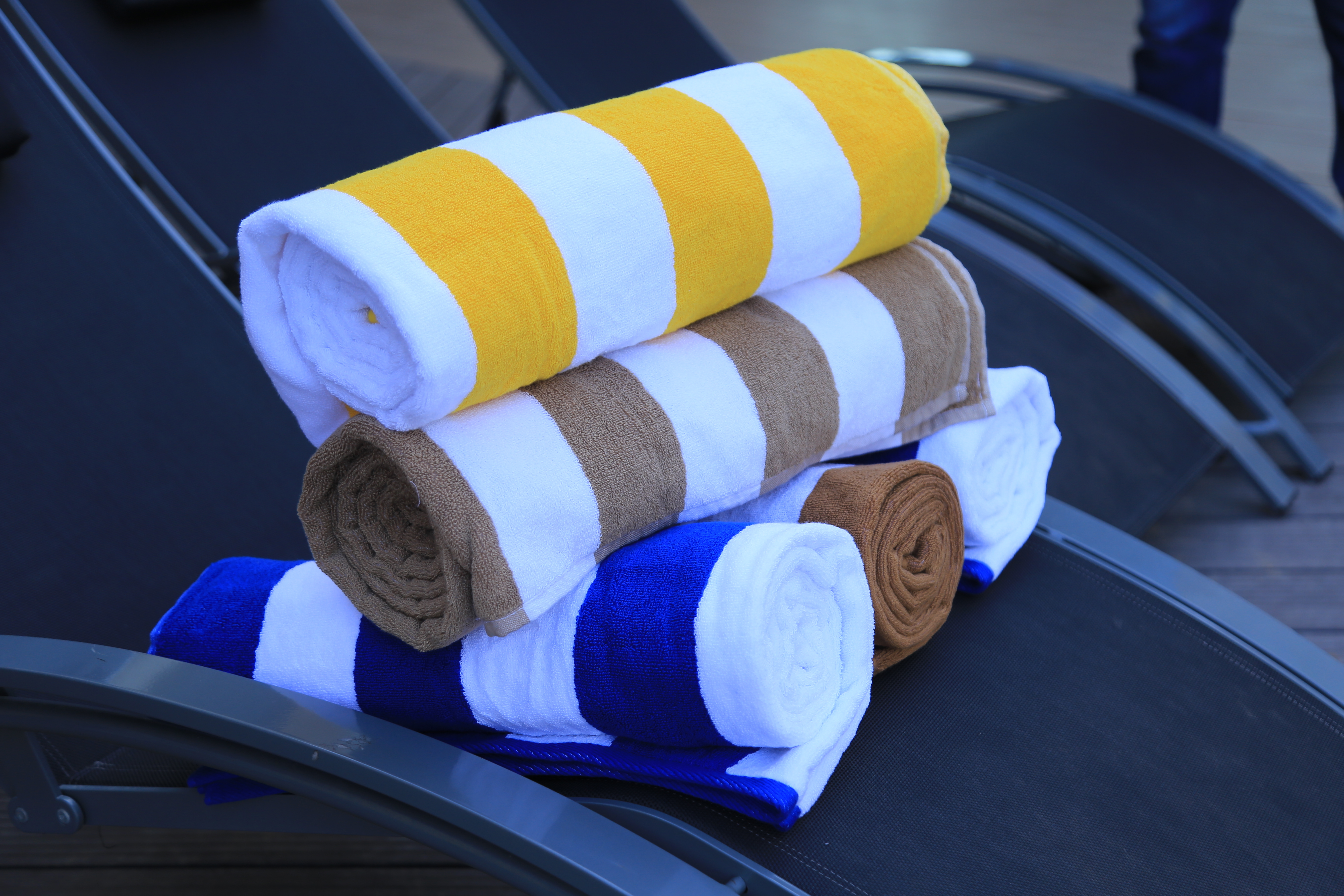 Stripes Pool Towel - 100% Cotton Ring Spun, Standard Size, Bleached White/custom Colors | Eco-friendly, Quick Dry, Water Absorbent, Soft Touch, Jacquard Woven Logo