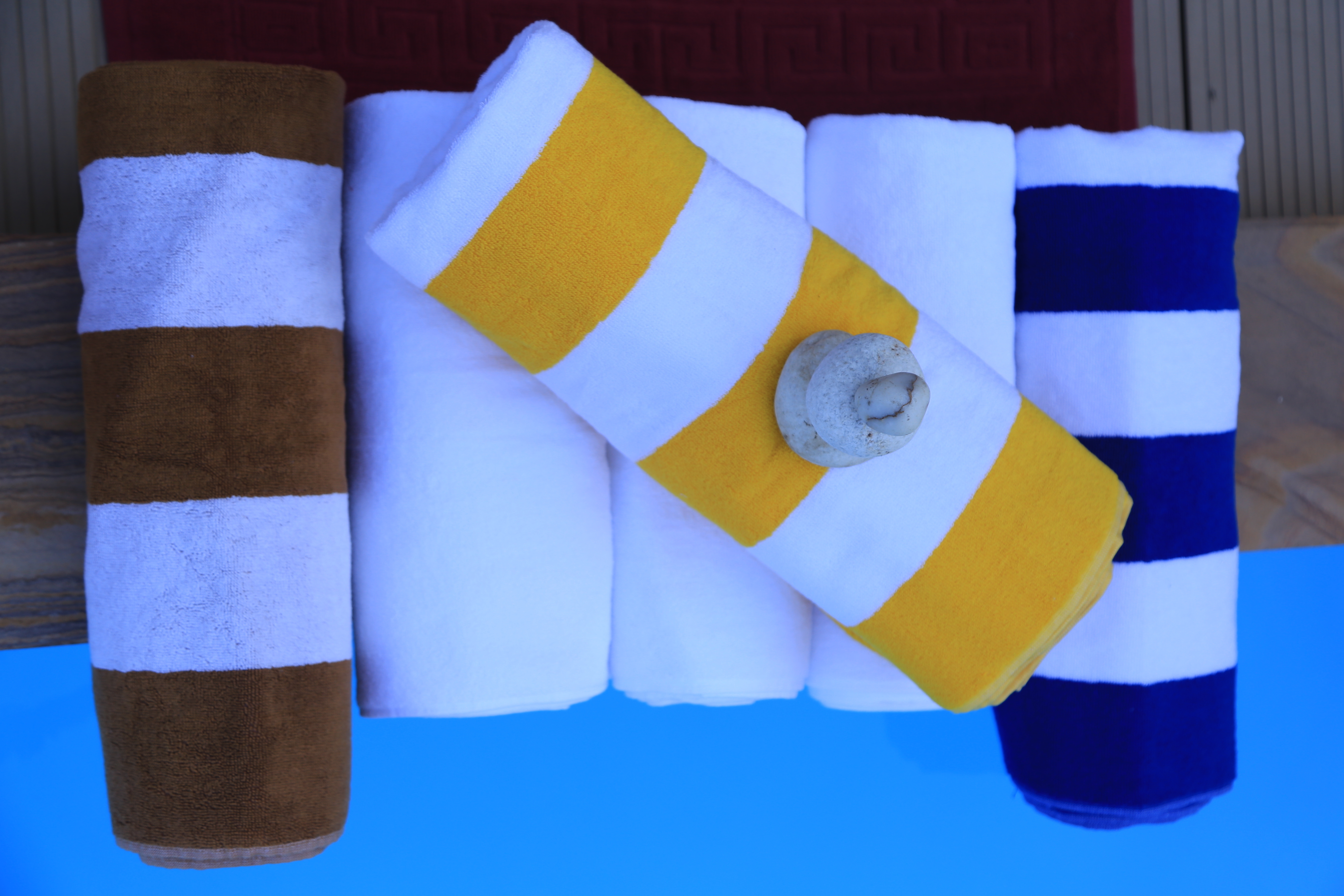 Stripes Pool Towel - 100% Cotton Ring Spun, Standard Size, Bleached White/custom Colors | Eco-friendly, Quick Dry, Water Absorbent, Soft Touch, Jacquard Woven Logo