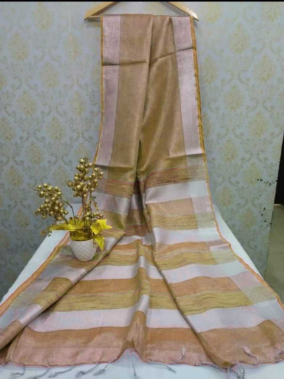 Pure Linen Silver Zari Border Sarees - Silk Material, Bangali Style | Elegant Plain Pattern