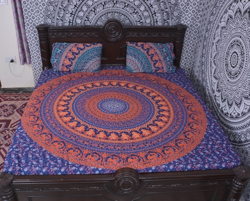 क्विक ड्राई इंडियन मंडला ऑरेंज राउंड कॉटन डुवेट कवर