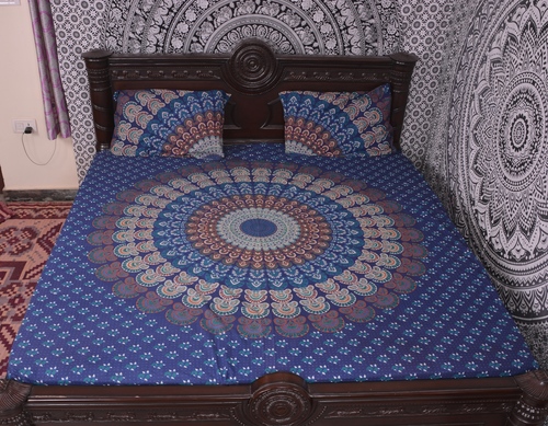 Washable Indian Mandala Blue Round Cotton Duvet Cover