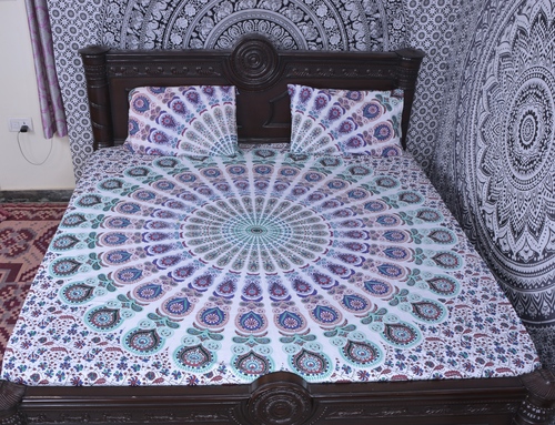 Quick Dry Indian Mandala Light Blue Round Cotton Duvet Cover