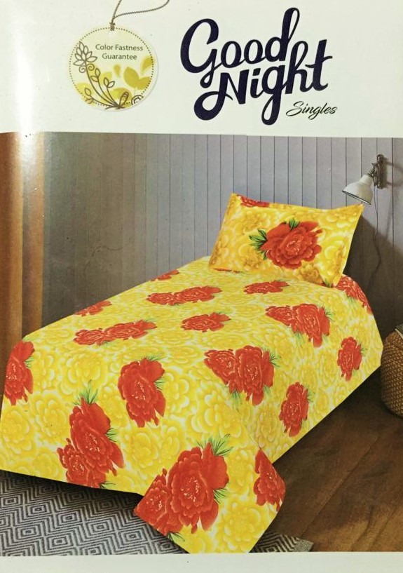 Good Night Single Cotton Bedsheet - Cotton, Single Size, Printed Design | Washable, Ideal For Home And Hotel Use