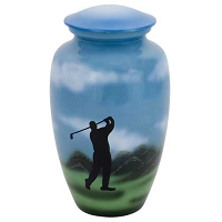 Blue Engraved Butterfly Brass Urn