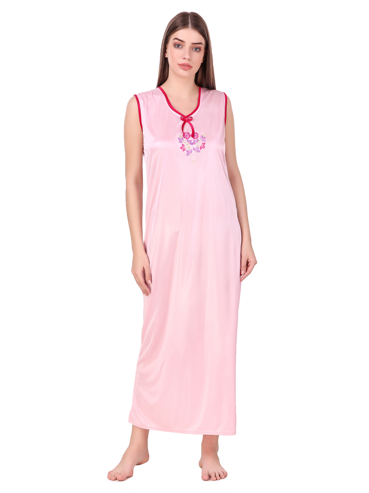 Combo Pack Of 2 Pcs Satin Spandex Nighty Robe Nightwear Set - Satin Fabric, Size: S/m/l, Color: Pink/red | Short Sleeves, Plain Design, Includes Nightgown & Robe