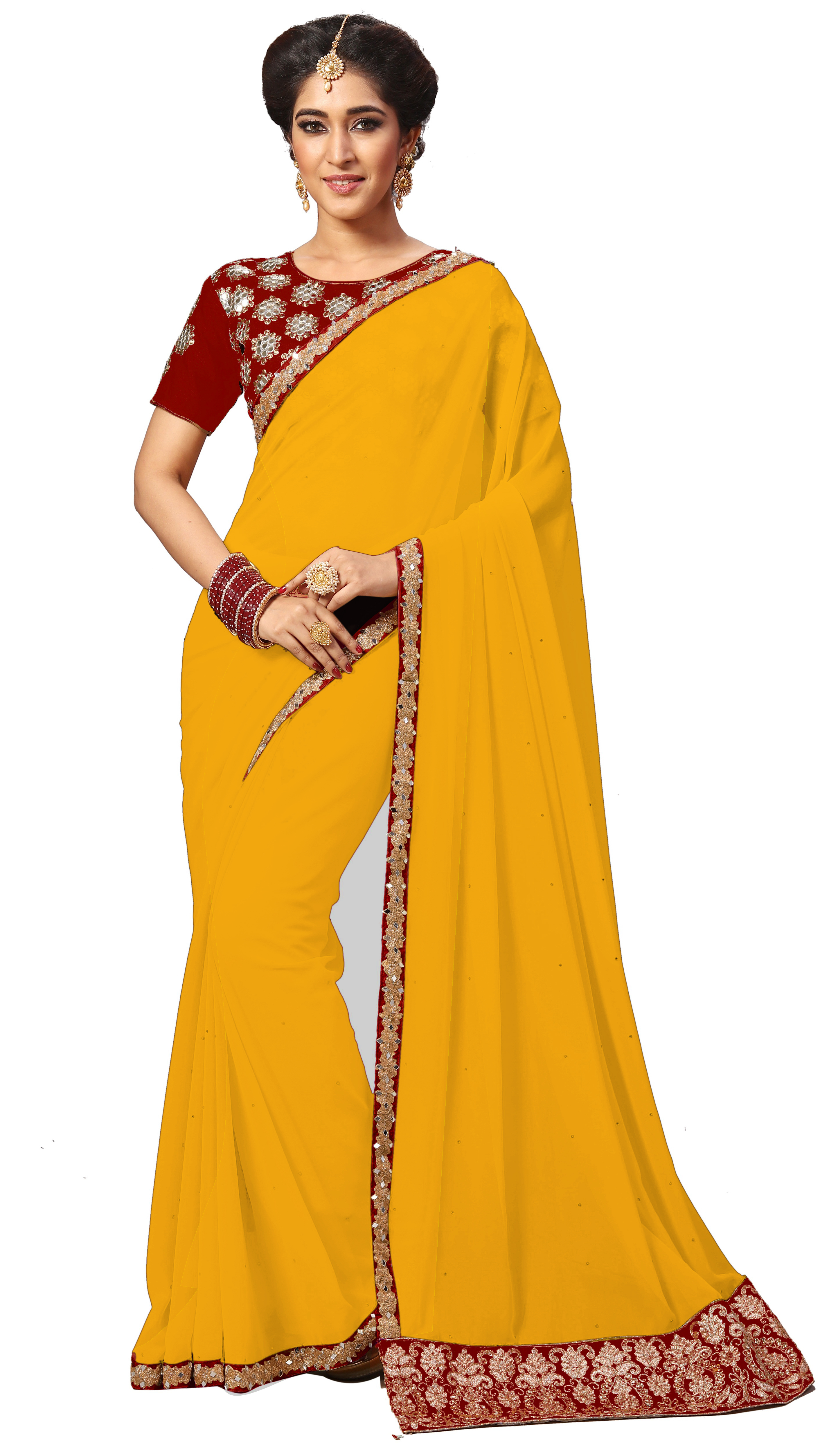 Red Georgette Embroidered Saree Collection