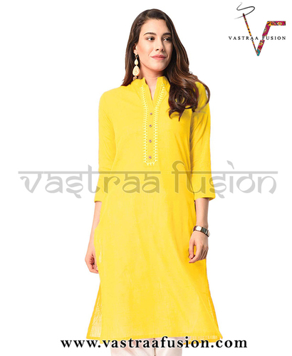 लेडीज़ सॉलिड नेक एम्ब्रॉएडर्ड कॉटन कुर्ती बस्ट साइज़: 52 मीटर (M)