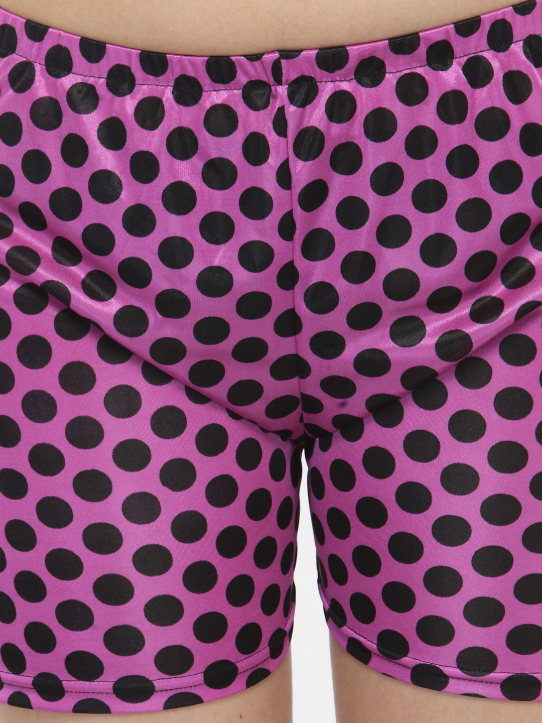 Short Sleeves Polka Dot & Satin Top Shorts Set Loungewear Nightwear - Soft Spandex Satin Fabric, Available In Pink, Purple, Maroon | Sizes S, M, L, Relaxed Fit