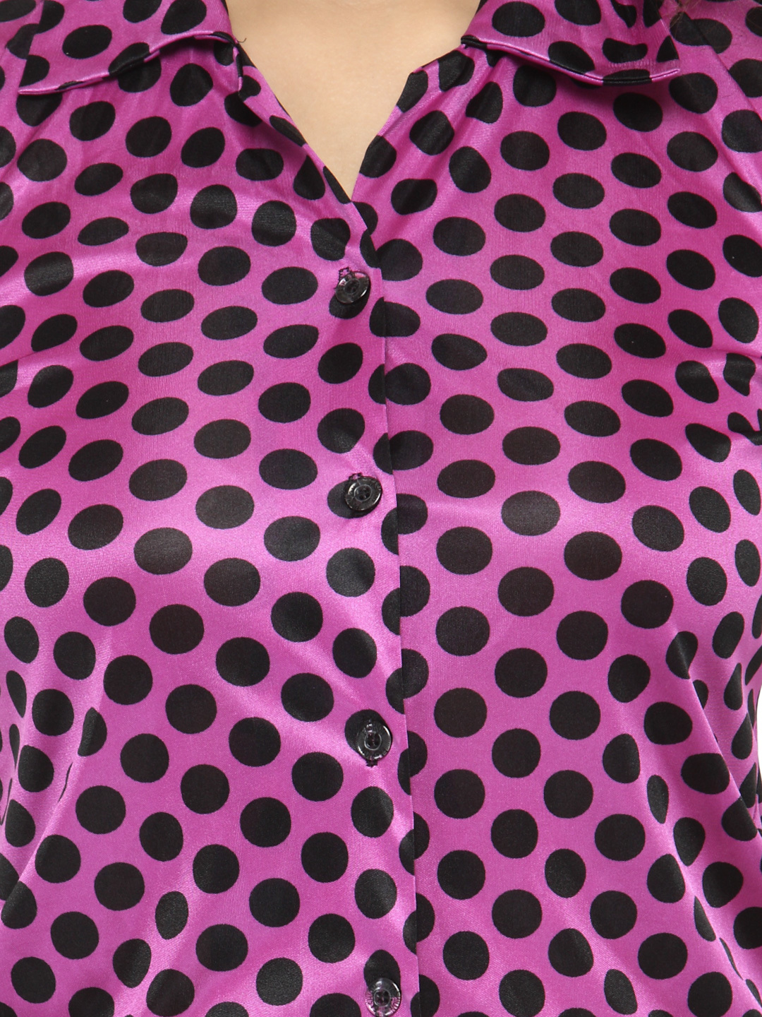 Short Sleeves Polka Dot & Satin Top Shorts Set Loungewear Nightwear - Soft Spandex Satin Fabric, Available In Pink, Purple, Maroon | Sizes S, M, L, Relaxed Fit