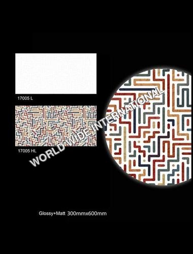 Digital Wall Tiles - Ceramic, 300x600mm, Multicolor | Glossy/Matt Finish, 8mm Thickness, <6% Water Absorption for Interior Cladding