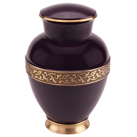 Augusta Red Brass Cremation Urn - Brass Material, Custom Size, Red Enamel Finish - American Style, Religious Design, Casting Technique