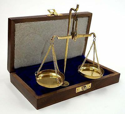 Solid Brass Scale Set - 8.5x5x1 Inches, Blue Velvet Case | Nautical Theme, Classic & Modern Design