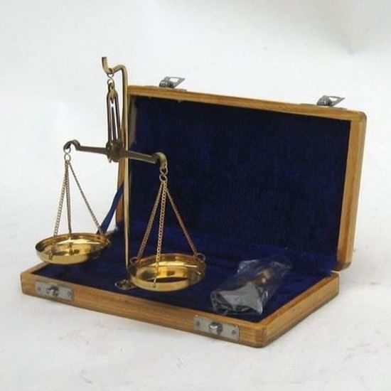 Solid Brass Scale Set - 8.5x5x1 Inches, Blue Velvet Case | Nautical Theme, Classic & Modern Design