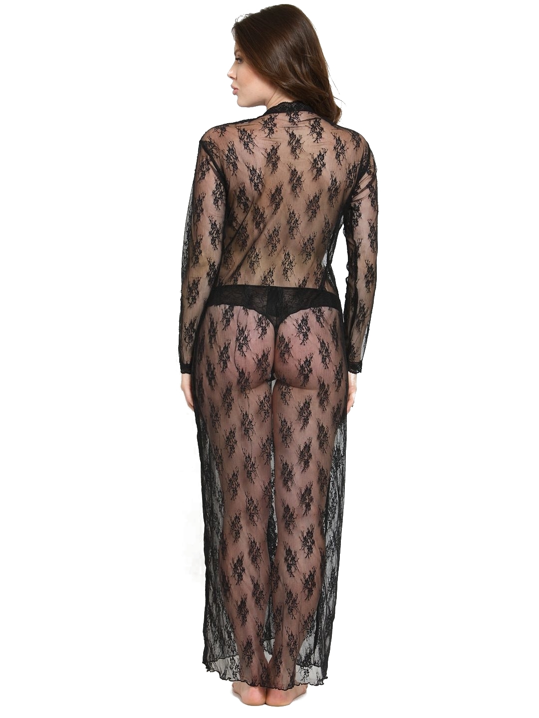 Polyester Sheer Front Slit Bridal Nightgown Nightwear With G-string