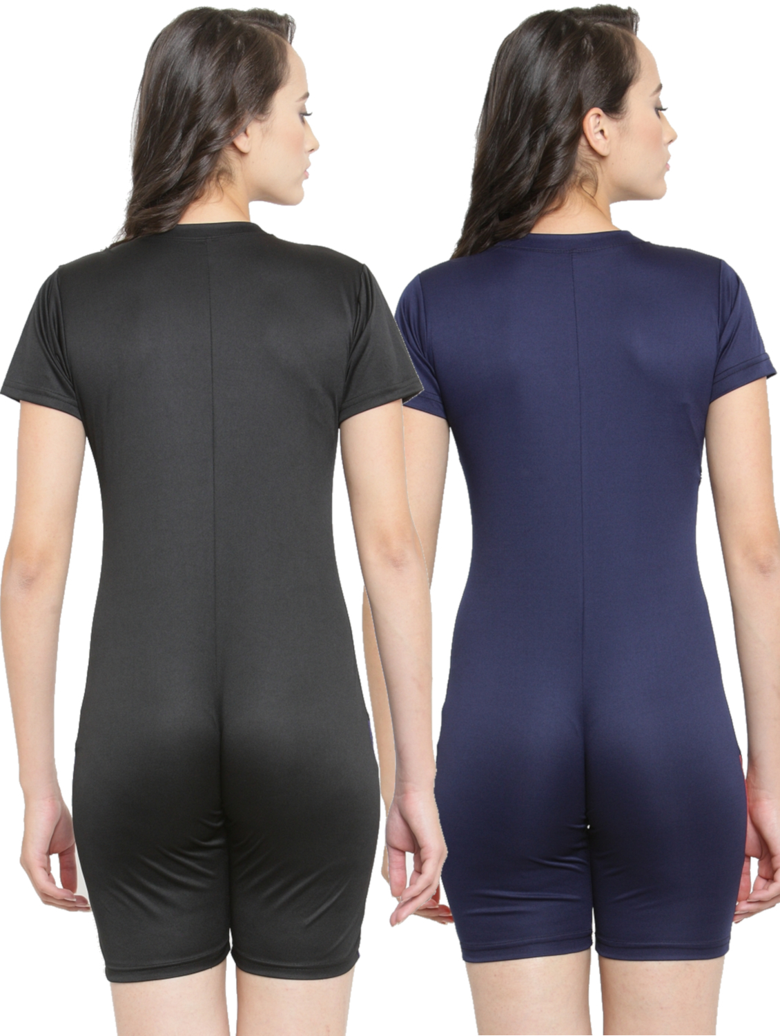 Black | Blue Women's Front Zip Half Sleeves & Shorts Swimsuit