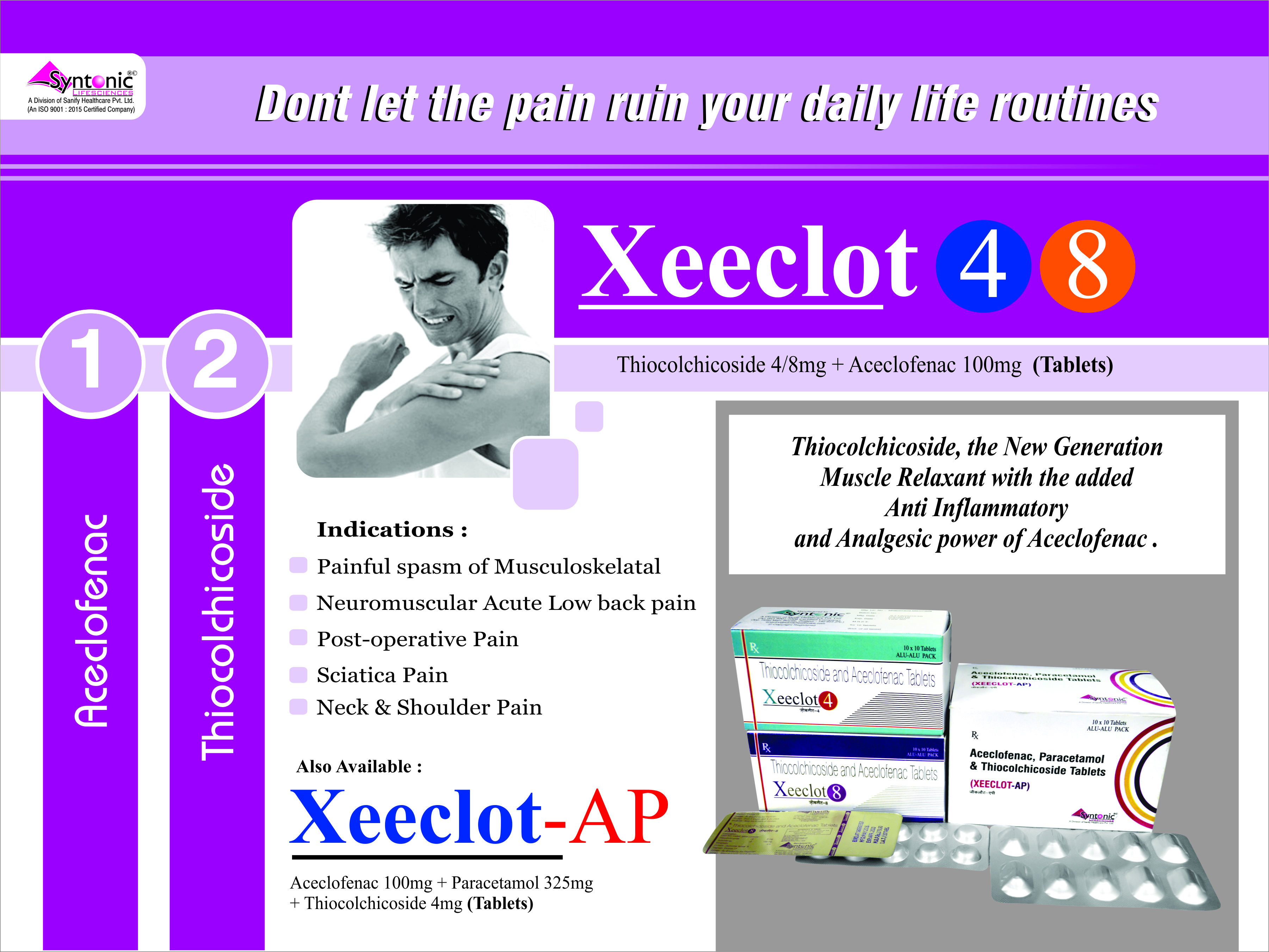 Thiocolchicoside 8mg + Aceclofenac 100mg Tablets Specific Drug