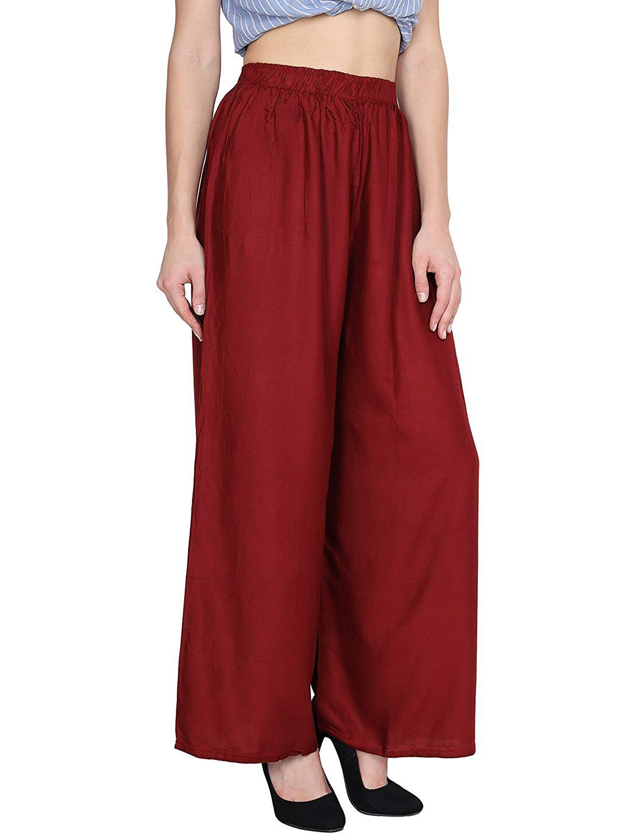 Ladies Bottom Rayon Palazzo With Medium Flairs - Rayon, 38 Inches Length, Multi Color, Plain Pattern | Regular Fit For Casual And Festive Occasions