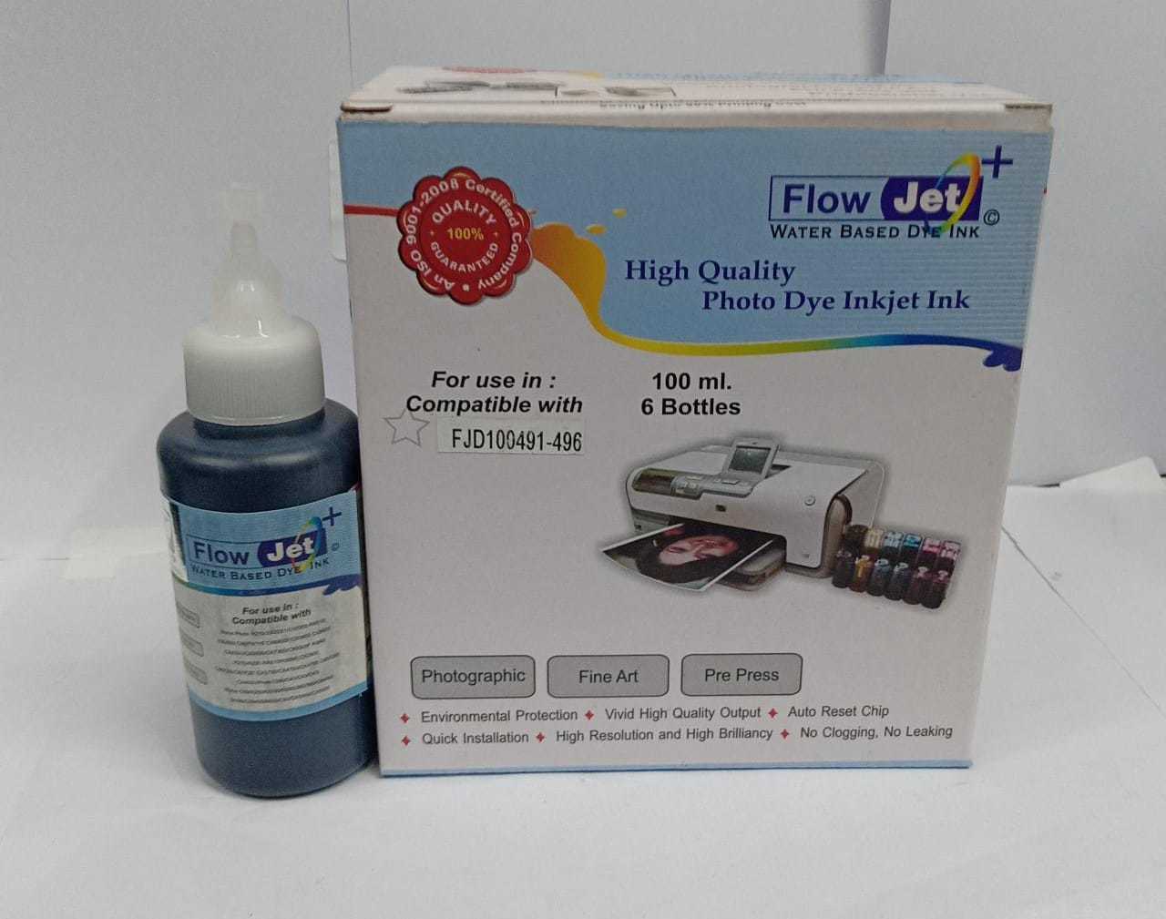 Flowjet Desktop Ink - High Quality Water Based Dye Ink, Compatible With Epson Printers T0491-t0496, T0851-t0856, T6161-t6164 - C/m/y/k/l.c/l.m, Various Sizes Available, Ideal For Digital Printing