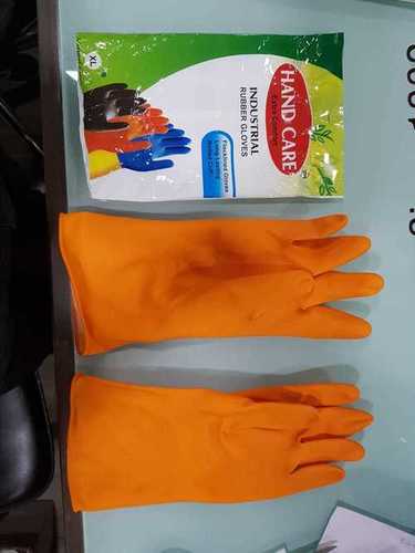 Industrial Rubber Gloves - Pure Latex Material, Orange Color, Full Finger Design | Skin Friendly, Tear Resistant, Durable Stitching, Ideal for Chemical and Mining Industries