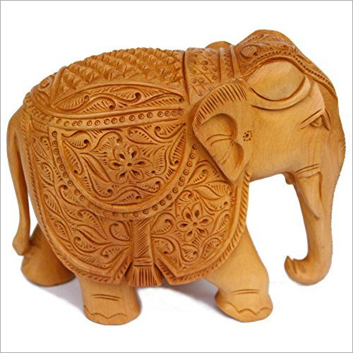 Wooden Carved Elephant - Polished Wood, 6 Inch Size, Soothing Colors | Durable, Handcrafted Art Piece for Home Decoration & Gift Giving