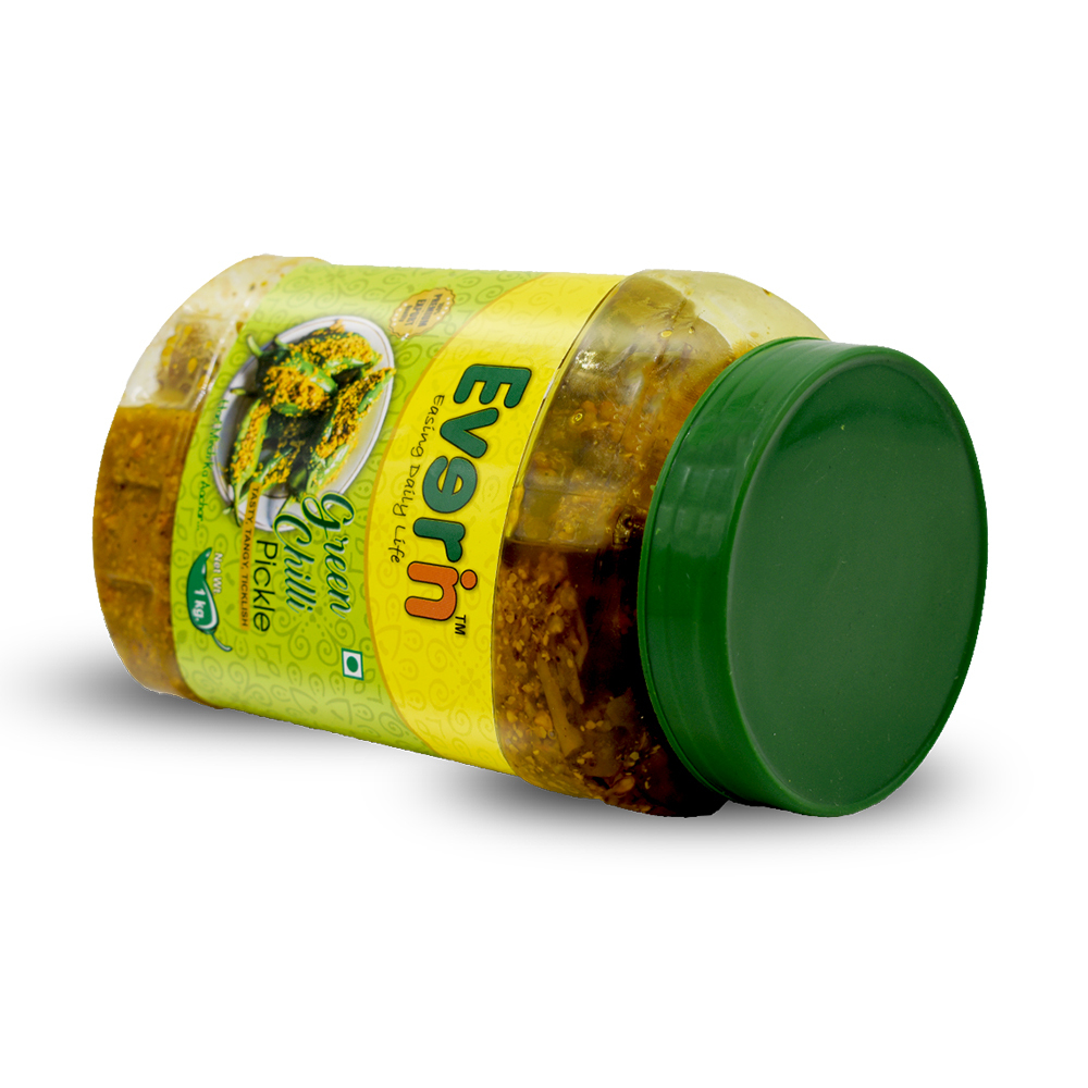 1 Kg Green Chilli Pickle - 1 Kg, Spicy Flavour, Mustard Oil Preserved | Mixed Pickles, Safe Packaging, 18 Months Shelf Life, Salty & Sour Taste