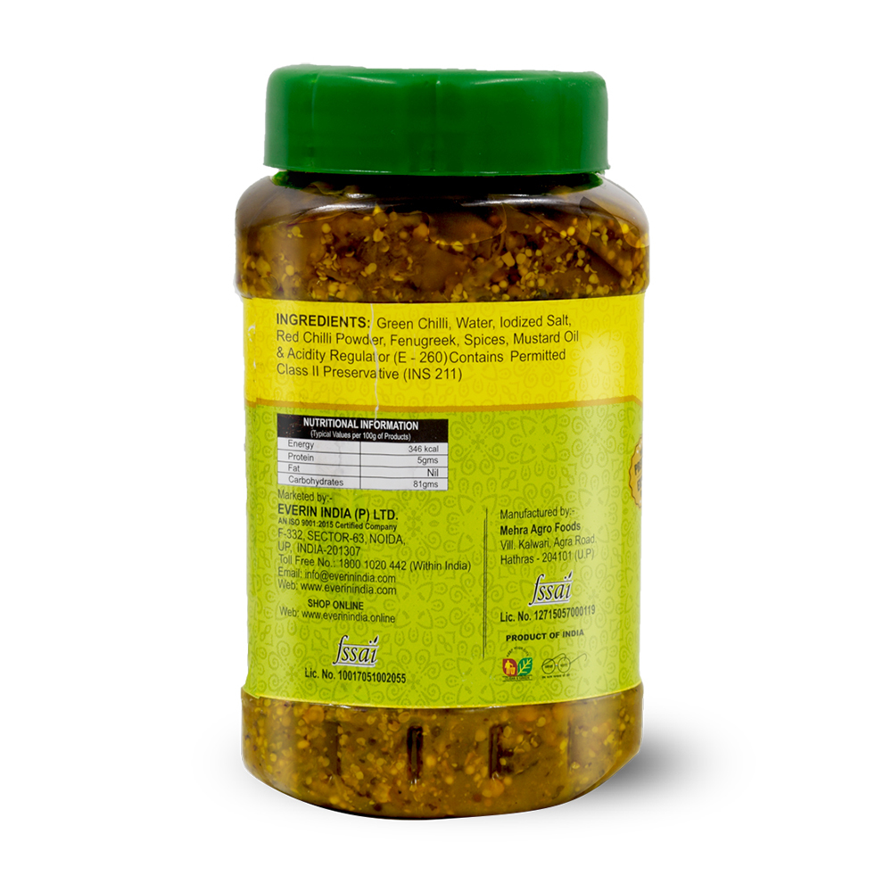 500 Gram Spicy Red Chilli Pickle - Pet Bottle, 500g Size | Shelf Life 18 Months, Oil Preservation, Sliced Green Chilli, 9g Carbohydrates, 2g Protein, 5g Fat