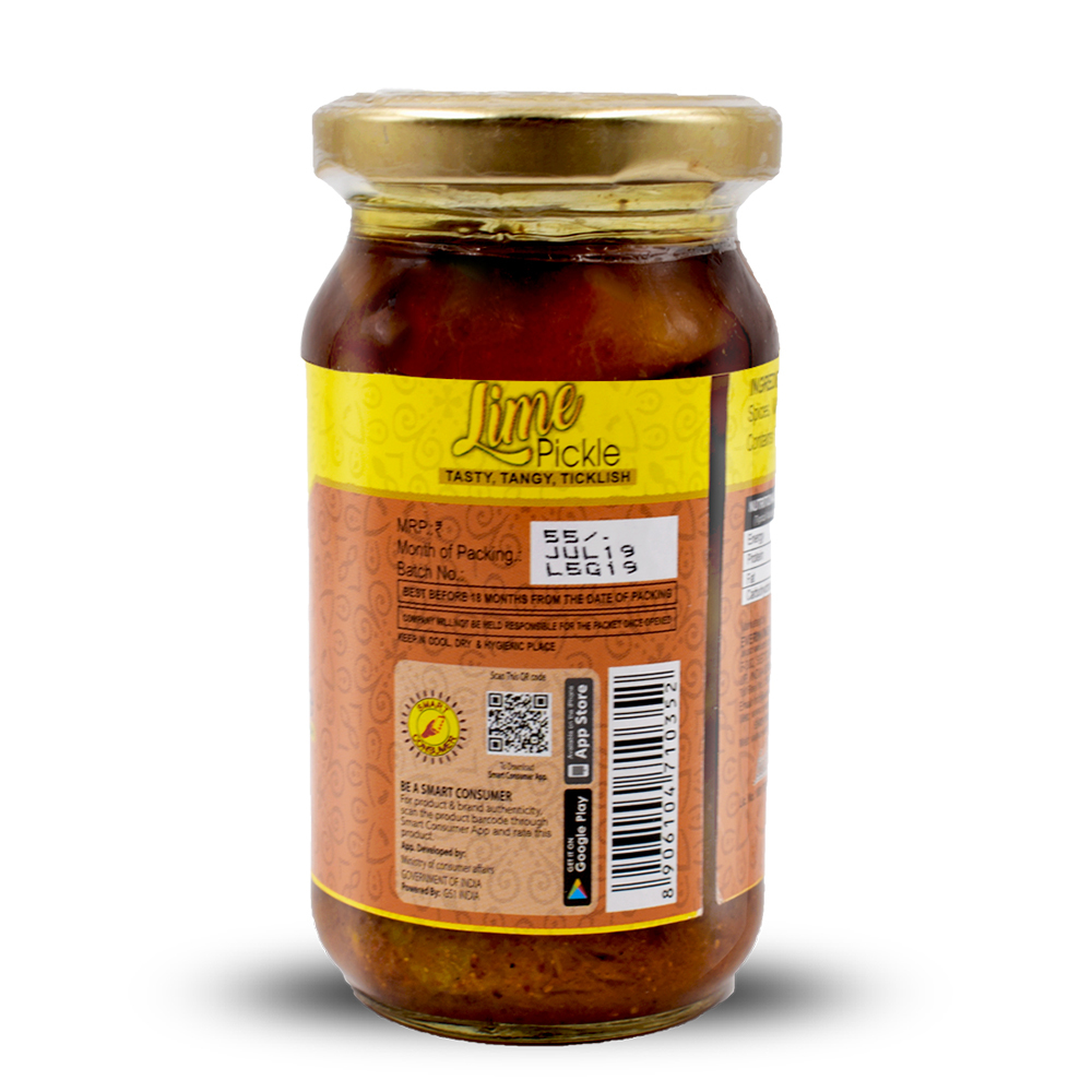 200 Gram Lime Pickle - Glass Jar, Organic Homemade, Shelf Life: 12 Months, Flavour: Spicy, Ingredients: Lime, Fenugreek, Mustard Oil