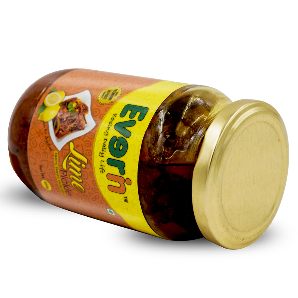 400 Gram Lime Pickle - Glass Jar, Spicy Flavor, Organic, Shelf Life 18 Months | Salty, Sour Taste, Mixed Pickles In Mustard Oil