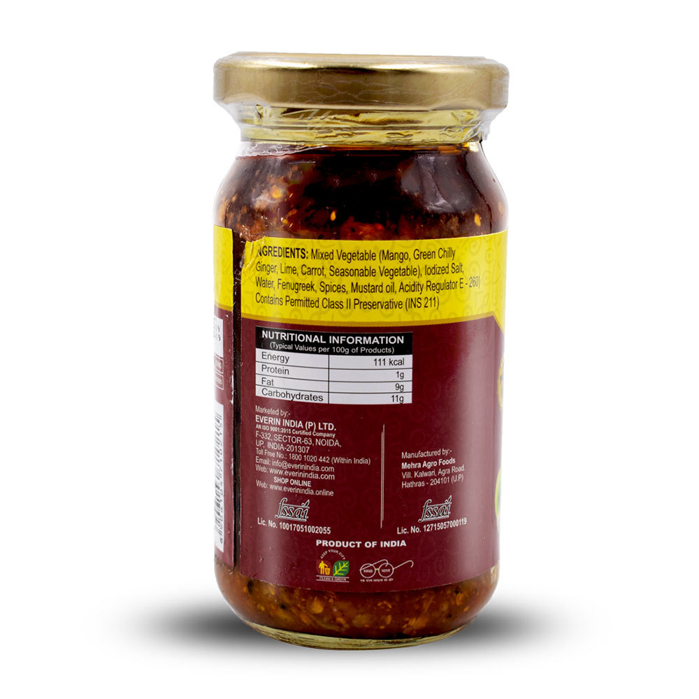 200 Gram Mixed Pickle - Glass Jar Packaging, 200g X 24 Pcs, Spicy Flavor, Shelf Life 18 Months, Ingredients: Mixed Spices & Vinegar