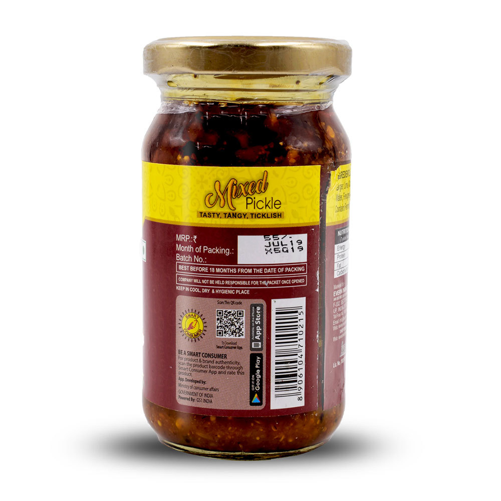 200 Gram Mixed Pickle - Glass Jar Packaging, 200g X 24 Pcs, Spicy Flavor, Shelf Life 18 Months, Ingredients: Mixed Spices & Vinegar