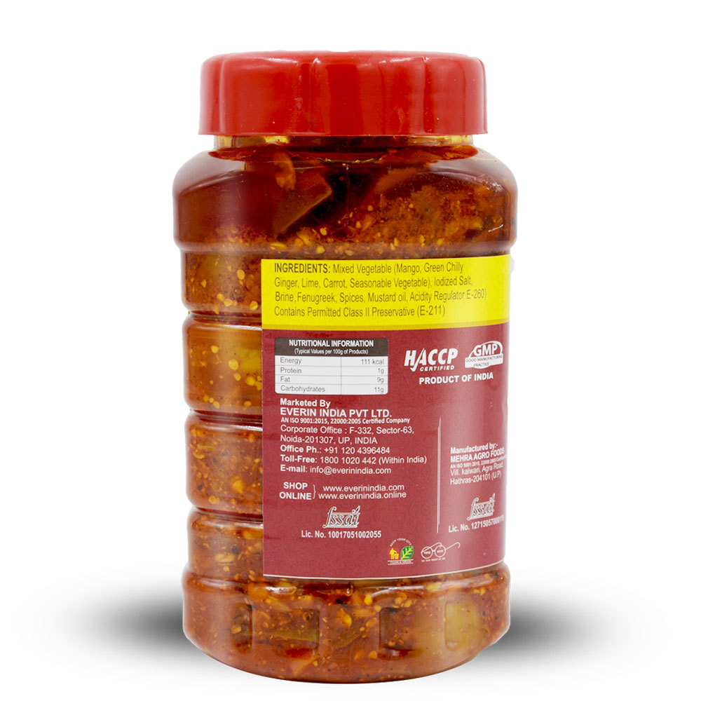 500 Gram Mixed Pickle - 500g Jar, Spicy & Sour Flavor, Vegetarian With Mixed Fruits & Veggies, Shelf Life 18 Months, Packed In Airtight Container