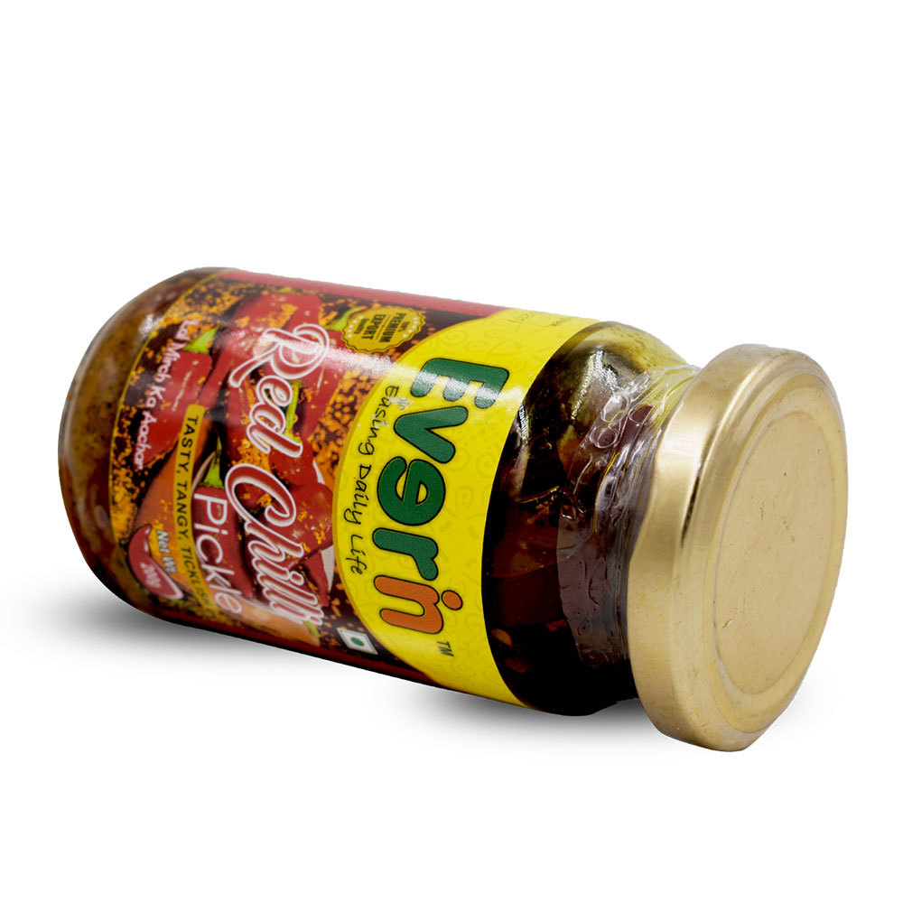 200 Gram Red Chilli Pickle - Glass Jar, 60mm Depth, Spicy & Tangy Flavor | Ingredients: Red Chilli, Vinegar Preservation, Salty & Sour Taste