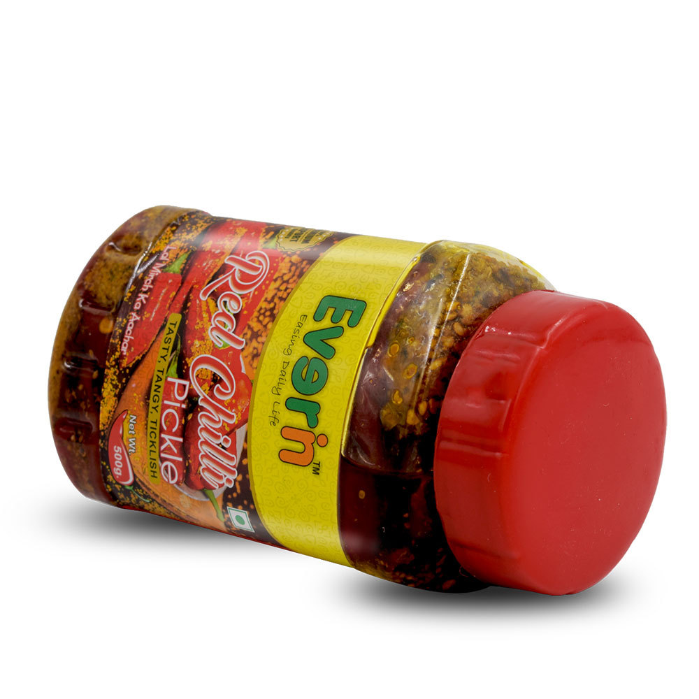 500 Gram Red Chilli Pickle - Pet Bottle | Spicy Flavour, Block Shape, 18 Months Shelf Life, Height 179mm, Width 85mm, Depth 85mm