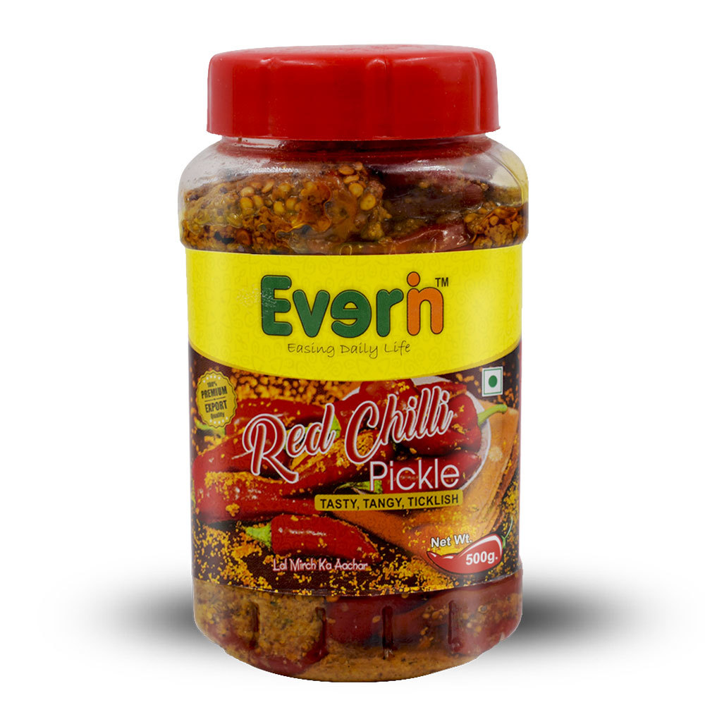 500 Gram Red Chilli Pickle - Pet Bottle | Spicy Flavour, Block Shape, 18 Months Shelf Life, Height 179mm, Width 85mm, Depth 85mm
