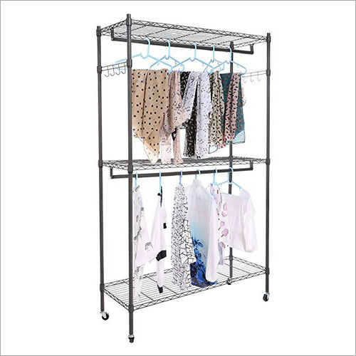 3 Shelves Clothes Display Rack - Stainless Steel Frame, 7' x 3.5', Wooden Shelves | Easy to Install, Strong, Ideal for Supermarkets and Showrooms