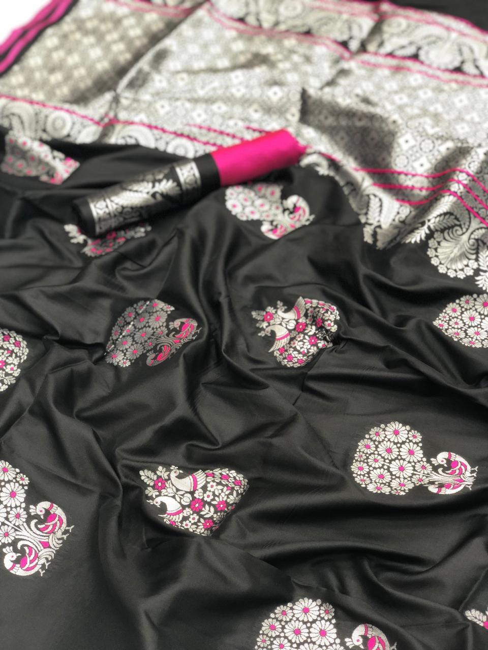 Orange Green Pink  Black Grey Metalic Purpule Soft Silk Sarees