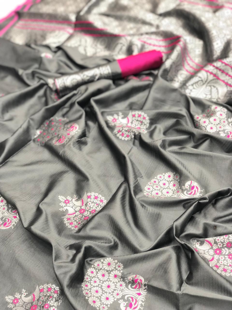 Orange Green Pink  Black Grey Metalic Purpule Soft Silk Sarees