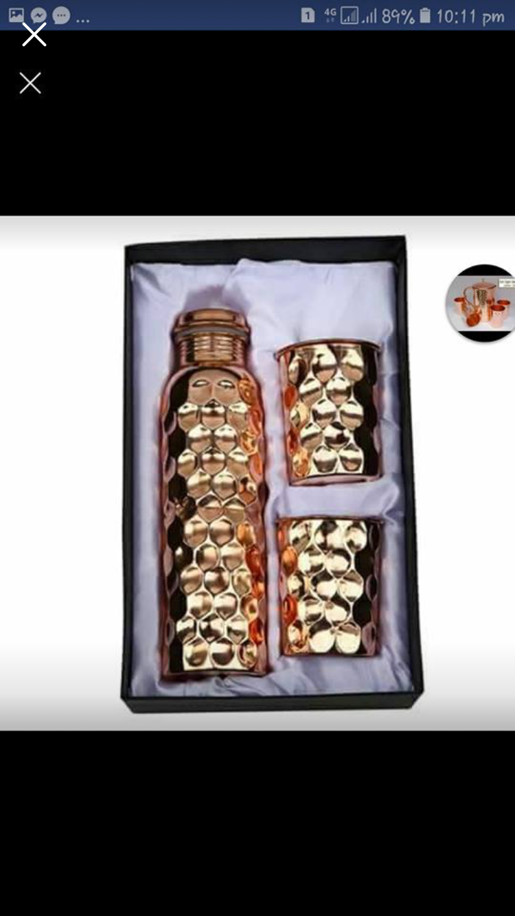 Copper Hammered Bottle - 99% Pure Copper, 25.3cm Length, 8.12cm Width, 8.12cm Thickness, Polished Finish | Durable Craftsmanship, Ideal For All Occasions