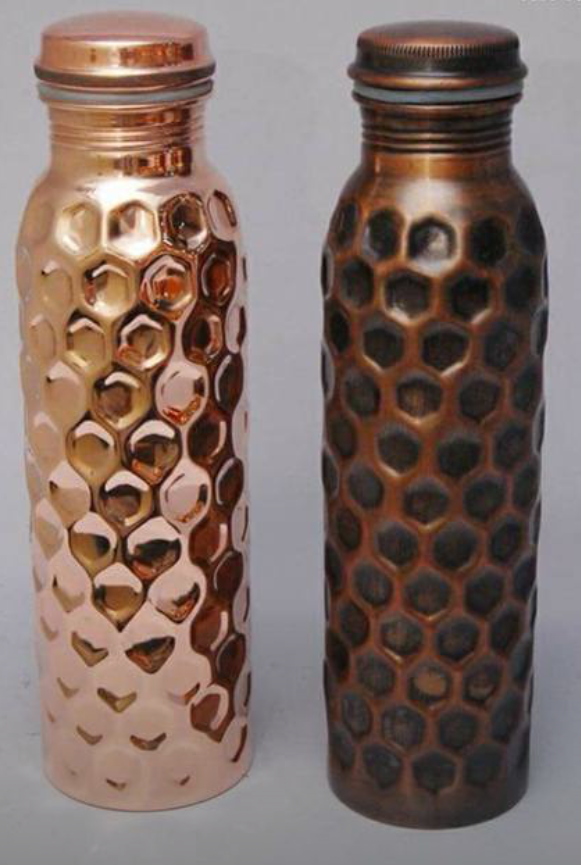 Copper Hammered Bottle - 99% Pure Copper, 25.3cm Length, 8.12cm Width, 8.12cm Thickness, Polished Finish | Durable Craftsmanship, Ideal For All Occasions