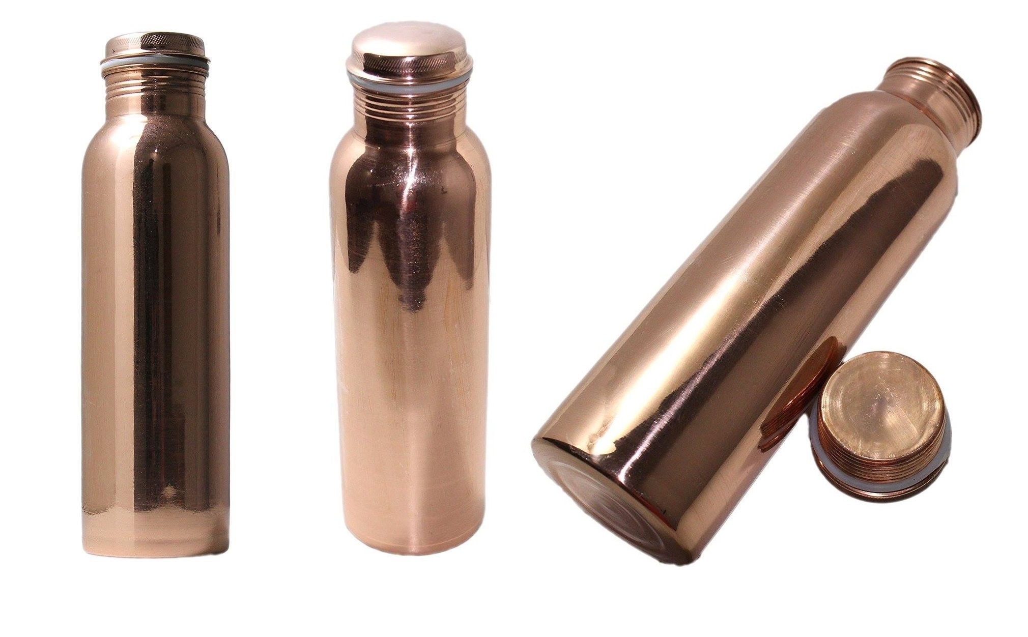 Copper Flask Bottle - Polished Copper, 25.03cm Length X 8.12cm Width X 8.12cm Thickness | Alluring Design, Lightweight, Dishwasher Safe