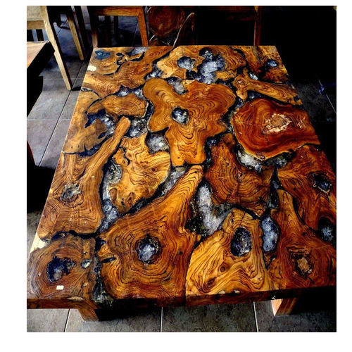 होटल और घर के लिए तैयार किया गया वुडन रेजिन क्लियर टेबल टॉप रात में रेडम ग्लो