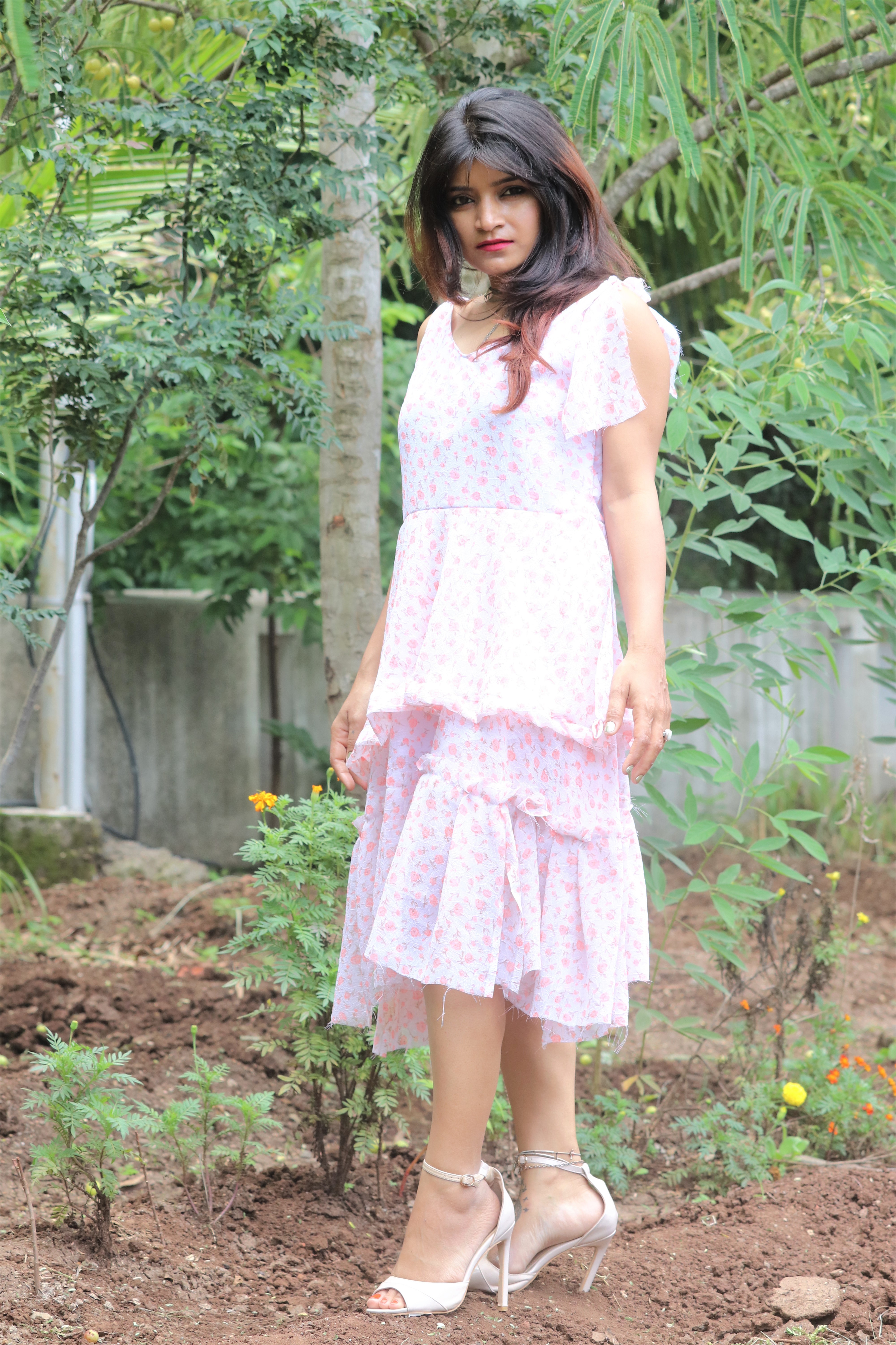 White And Pink One Piece Dress