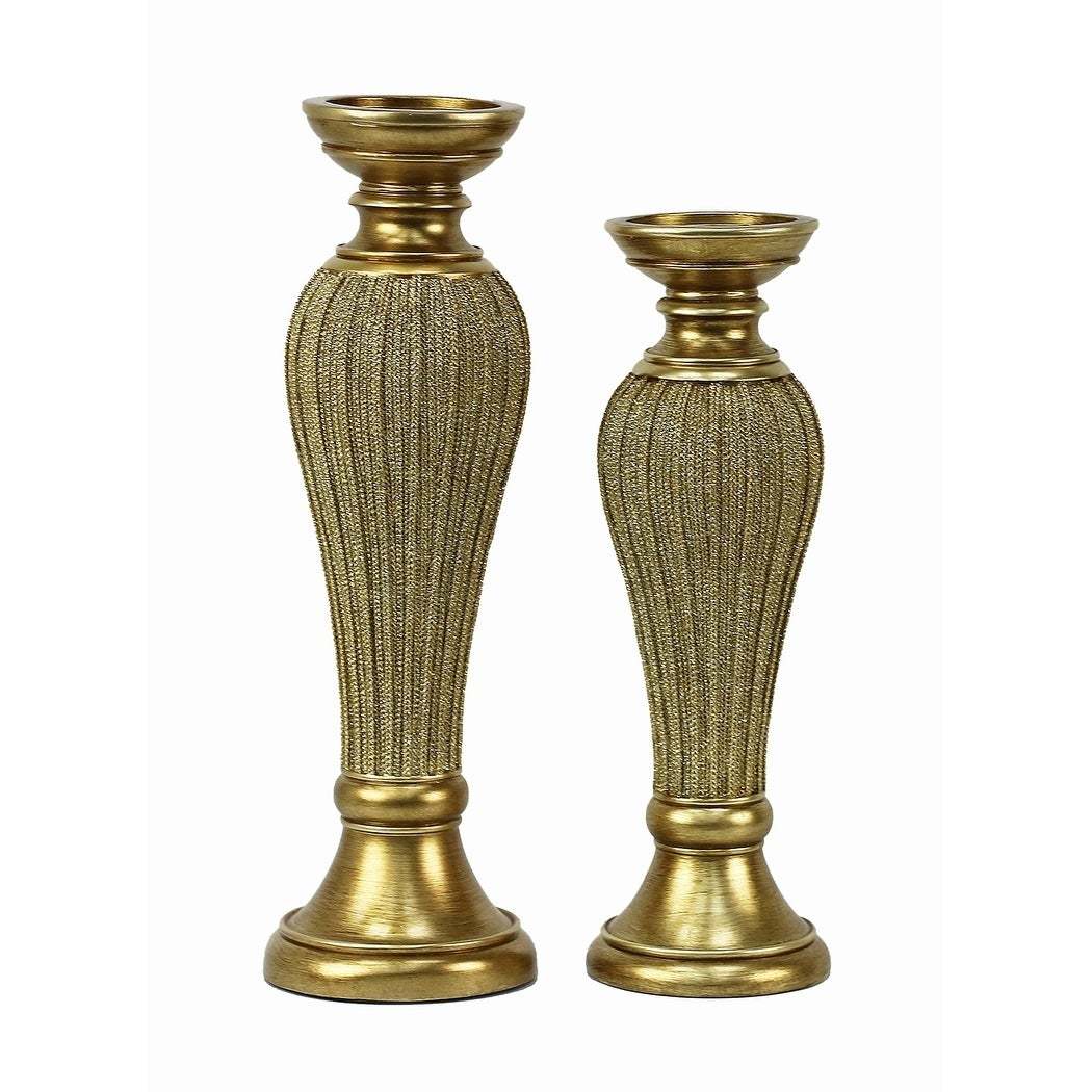 Crystal Design Gold Tall Metal Candle Holder - Handmade Intricate Metal, 19 Inches Tall, Golden Finish | Decorative Round Shape, Rustic Romance Style, Set Of Two