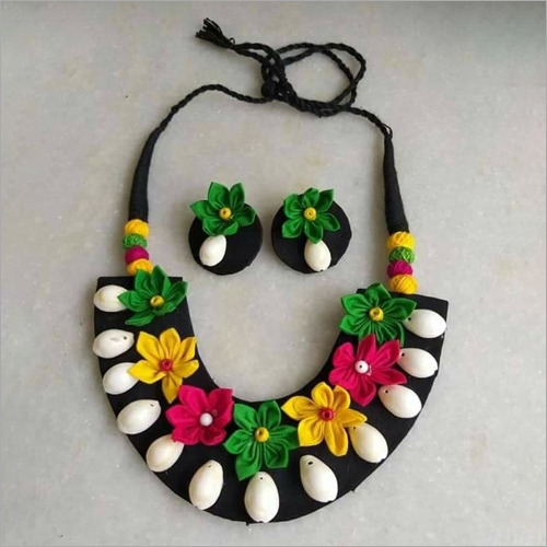 Multicolor Oxidize Metal Kori Cotton Necklace Set