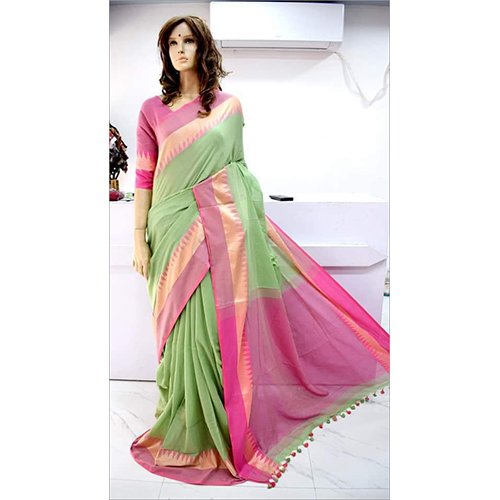 Plain Khadi Cotton Temple Work Saree