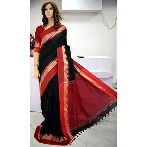 Plain Khadi Cotton Temple Work Saree