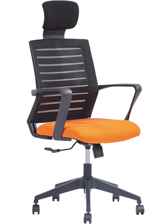 Black And Orange Revolving  High Mesh Back Chair