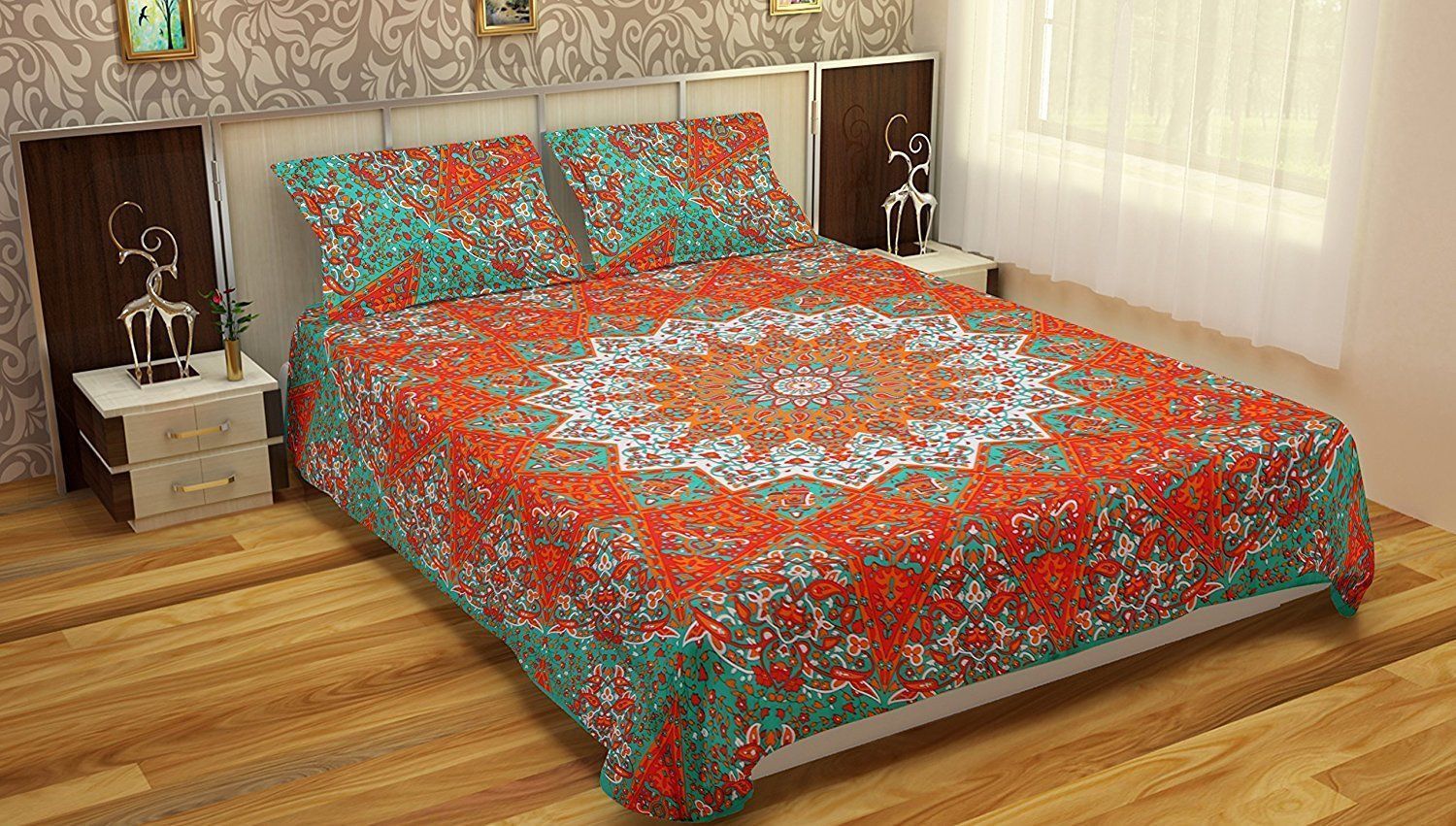 Quick Dry Indian Mandala Cotton Orange Duvet Cover
