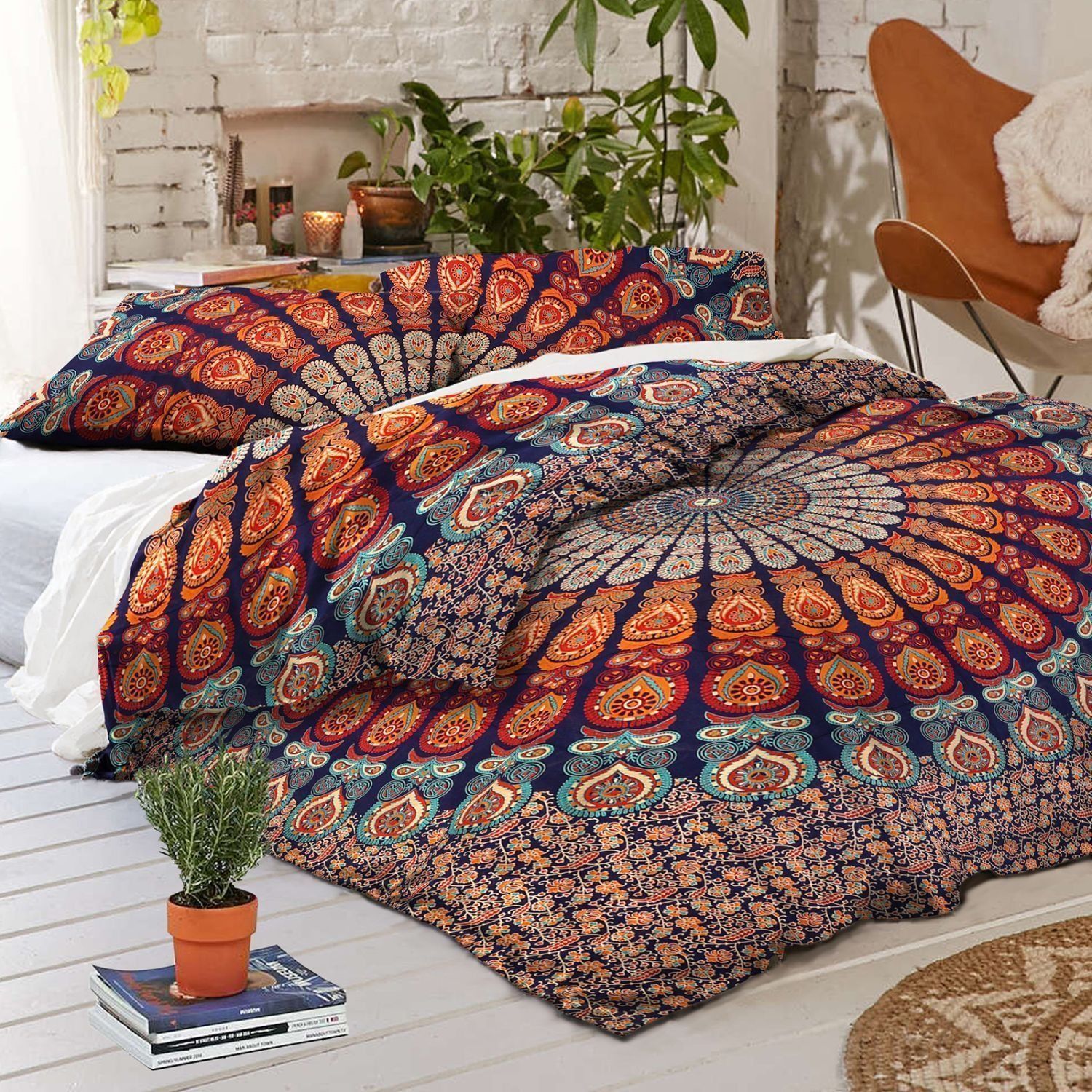 Quick Dry Indian Mandala Brown Round Cotton Duvet Cover