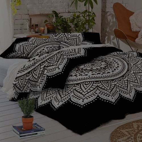 Quick Dry Indian Mandala White Flower Cotton Duvet Cover